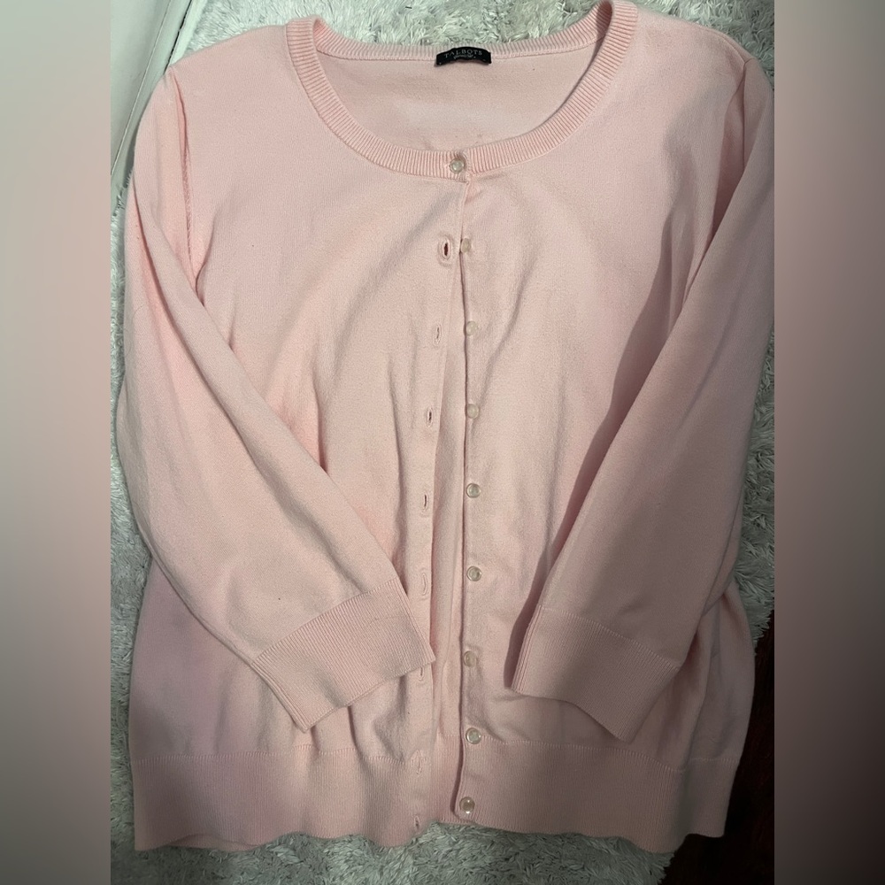 Talbots Cardigan (soft pink with pearl buttons) - approx size Women’s L